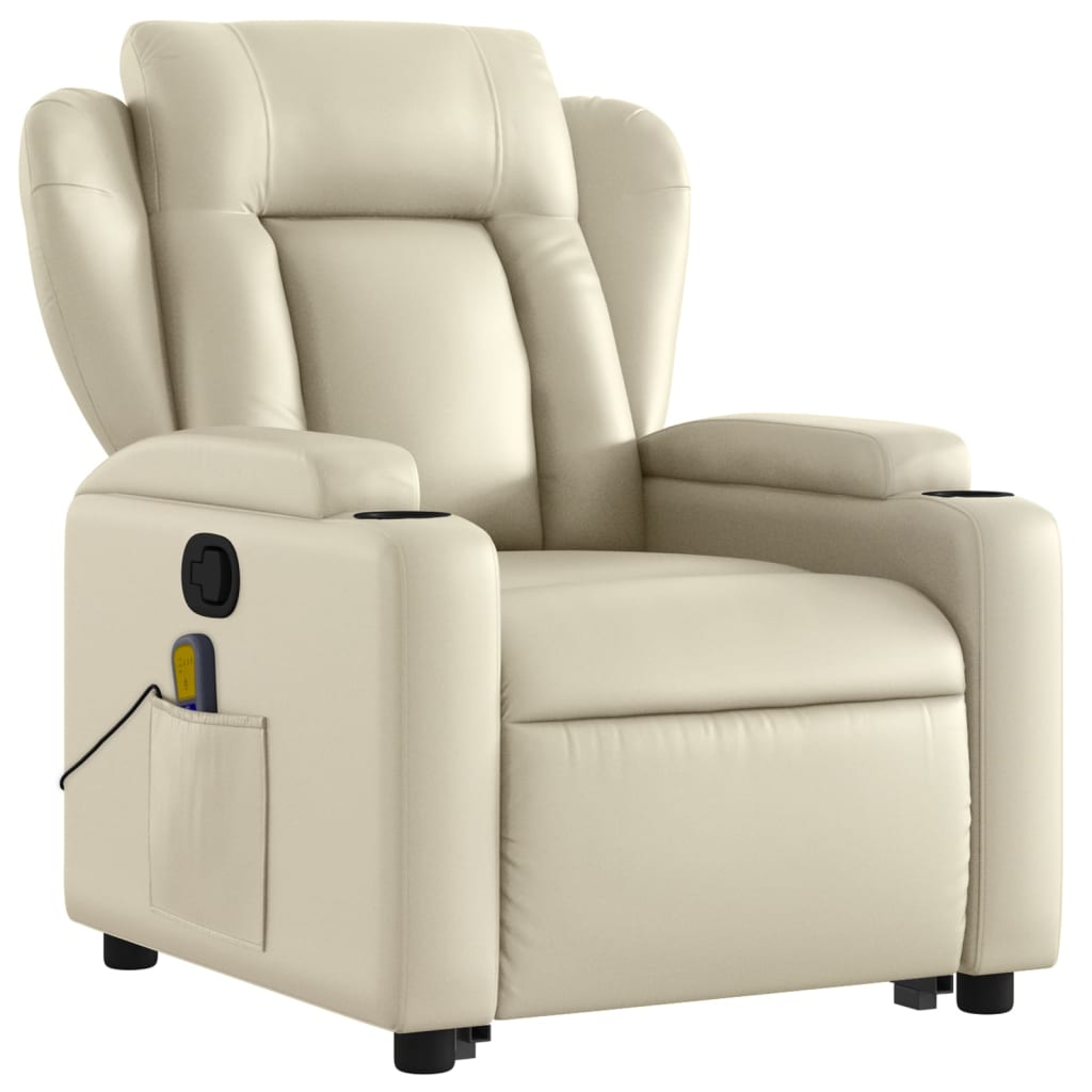 vidaXL Stand up Massage Recliner Chair Cream Faux Leather