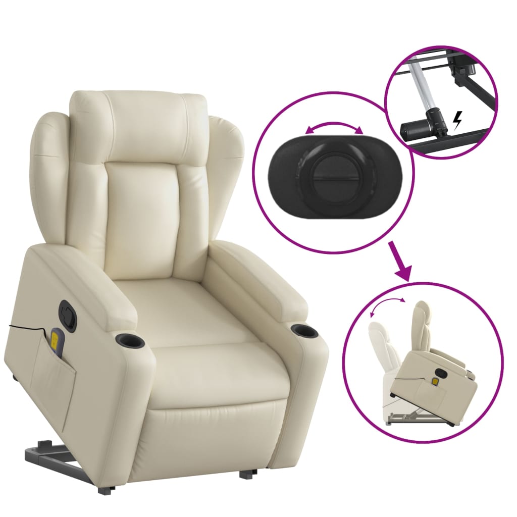 vidaXL Stand up Massage Recliner Chair Cream Faux Leather